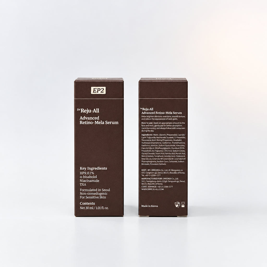 Dr. Rejuall Advanced Retino-Mela Serum - Gentle Next-Gen Retinoid & Brightening Treatment packaging.