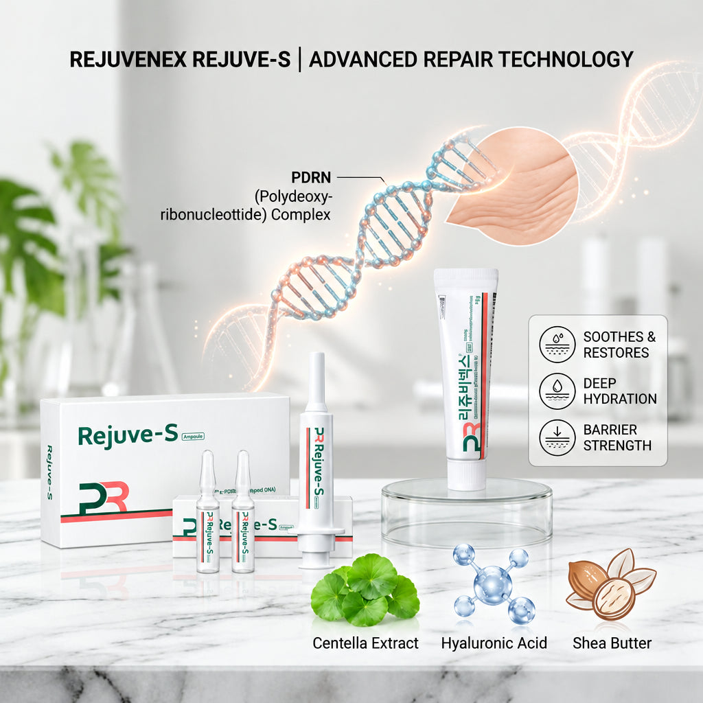 Rejuvenex Rejuve-S PDRN Intensive Repair Ampoule (12mL) with advanced repair technology and skin nurturing ingredients.