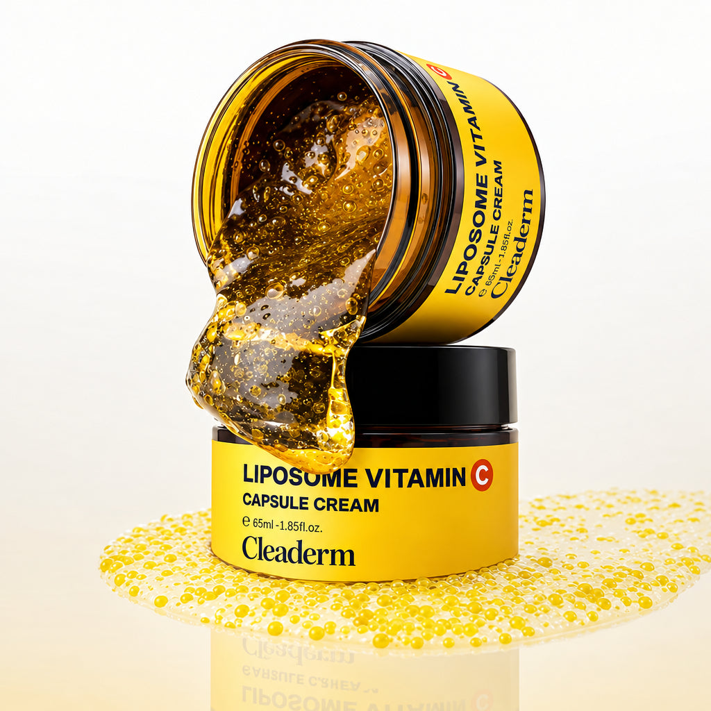 Cleaderm Liposome Vitamin C Capsule Cream (55ml) - Brightening & Firming Moisturizer with spilled golden cream.