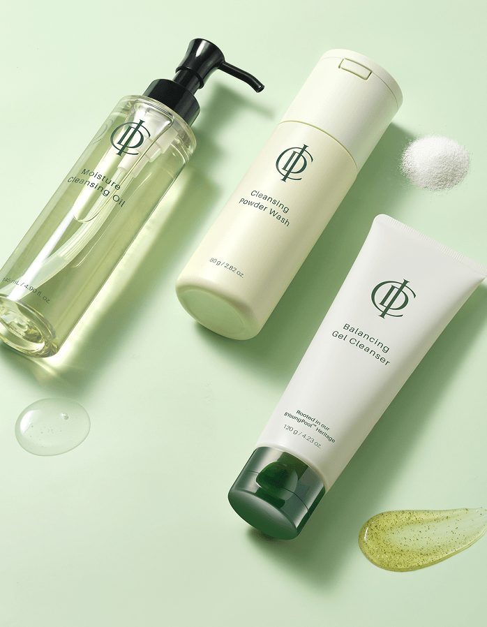 Riman ICD Balancing Gel Cleanser - Mild pH-Balanced Facial Wash with other cleansing products on a green background