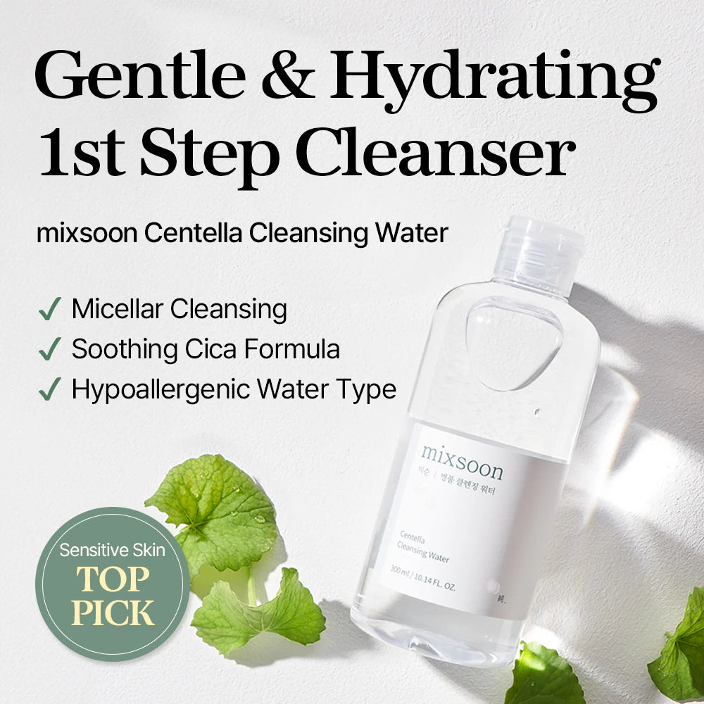 Mixsoon Centella Cleansing Water 300ml – Gentle Korean Micellar Cleanser